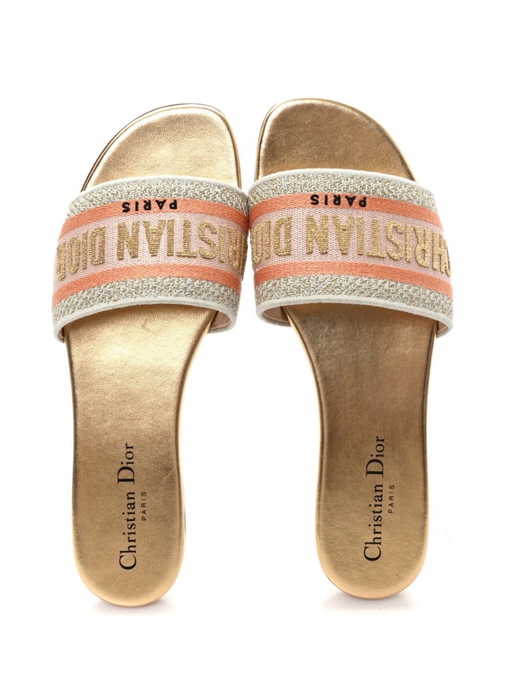 Christian Dior Canvas Lurex Embroidered Dway Flat Slide Sandals 39